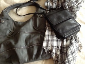 Two of my favorite handbags and a scarf - all consignment store finds