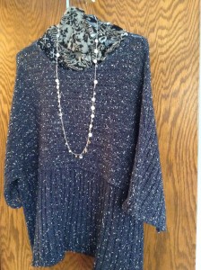 Sweater and necklace I wear over and over - consignment store finds